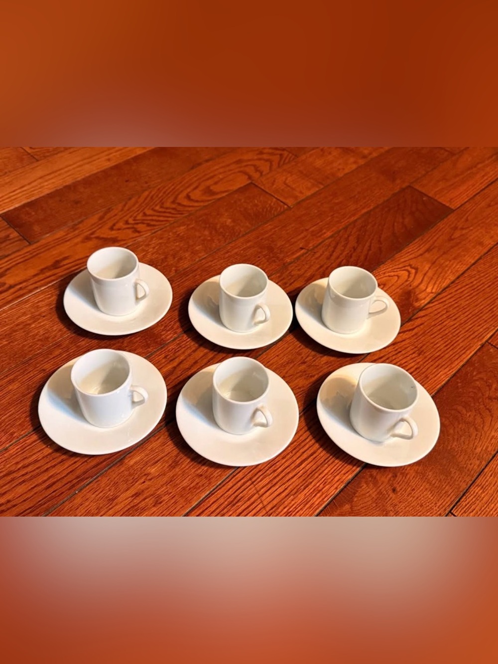 Set of 6 White Porcelain Espresso Cups with Saucers